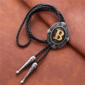 Vintage Bolo tie for Men B All Letters A-Z Initial Western Tie
